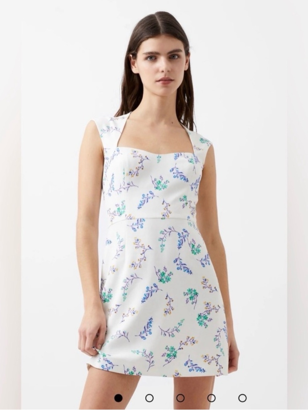 French Connection White Floral Square-Neck Mini Dress Size 4